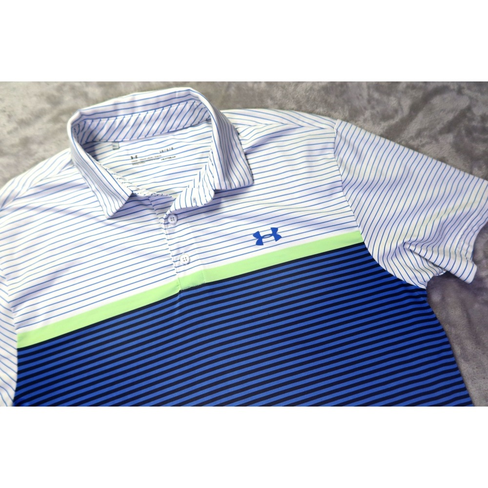 Under Armour White/Green/Blue Golf Polo Shirt Men's Size L‎